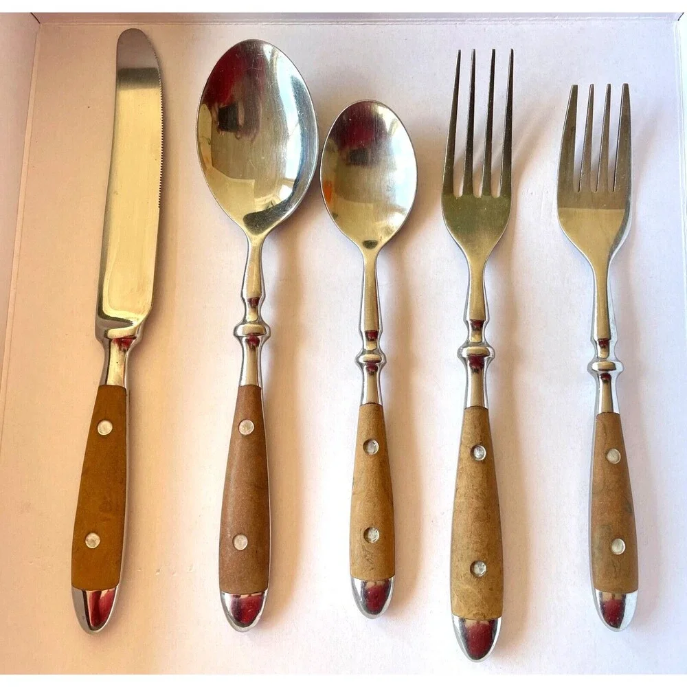 Williams Sonoma CAFE BOIS Stainless Flatware Light Brown Rivet~ CHOOSE UTENSIL